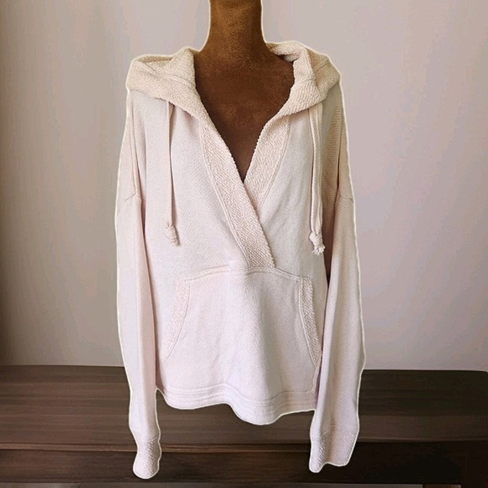 Ocean Drive Hoodies Size M Cropped Relaxed Fit‎ Beige Pink Lightweight Casual